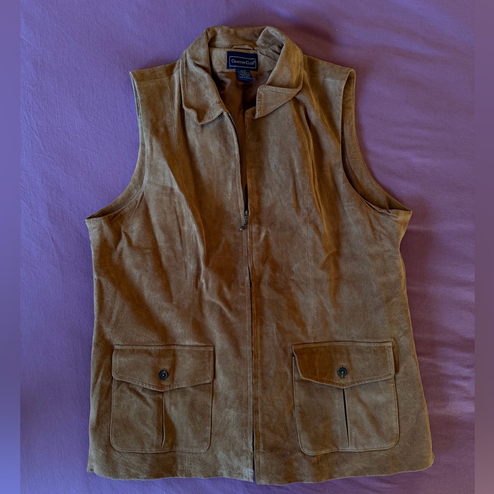 Vintage Charter Club Genuine Leather Camel Vest w/ Pockets